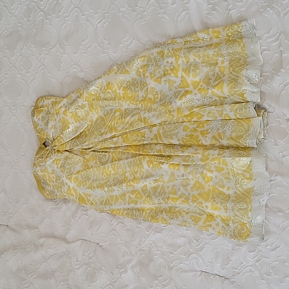 Nicole Miller Strapless Yellow Silk Silver Lamé Chiffon Cocktail Dress size 0